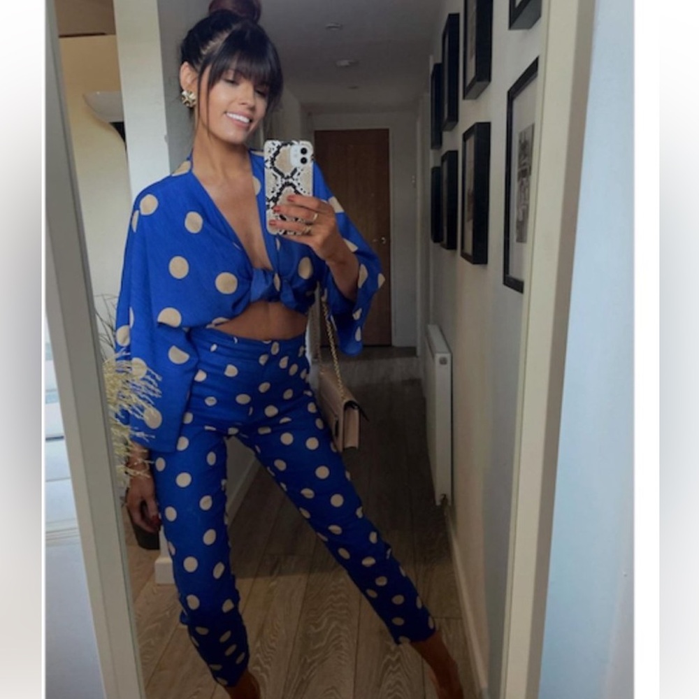NWT Zara 2 Piece Polka Dot Linen Blouse and Pants Set - Picture 13 of 16